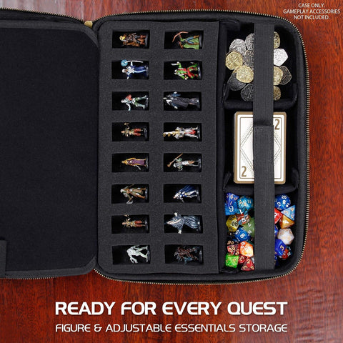 ENHANCE RPG Organizer Case - DnD Binder with Built-in Character Sheet Holder and Erasable Scribe Panel, Dice Rolling Area, Removable Pen Pouch, Miniature Foam Tray, Wrist Strap