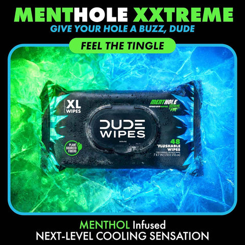 DUDE Wipes MentHOLE XXtreme Adult Flushable Wet Wipes, Cooling, 144 Count
