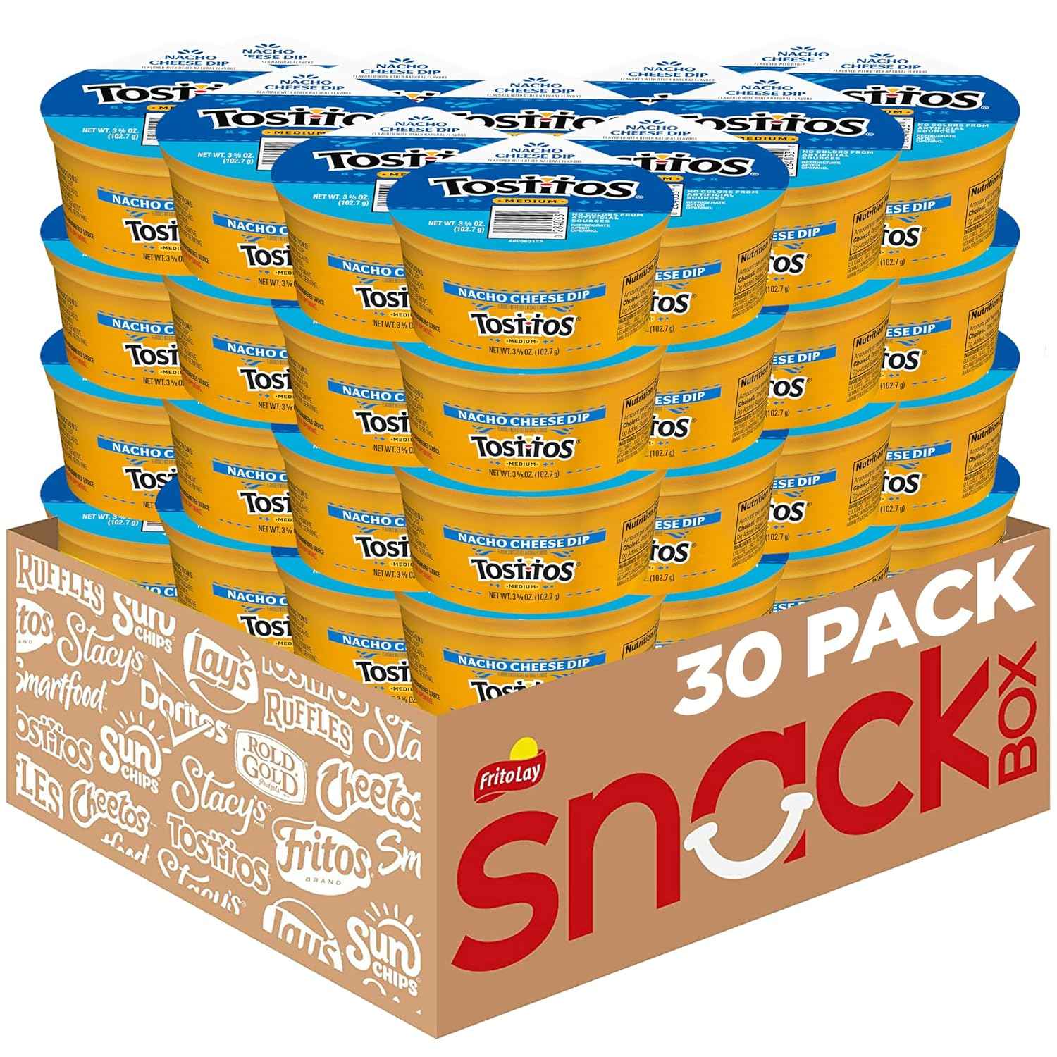 Tostitos Dips, Queso To Go Nacho Cheese Dip, Medium, 3.625 oz Cups (30 Pack)