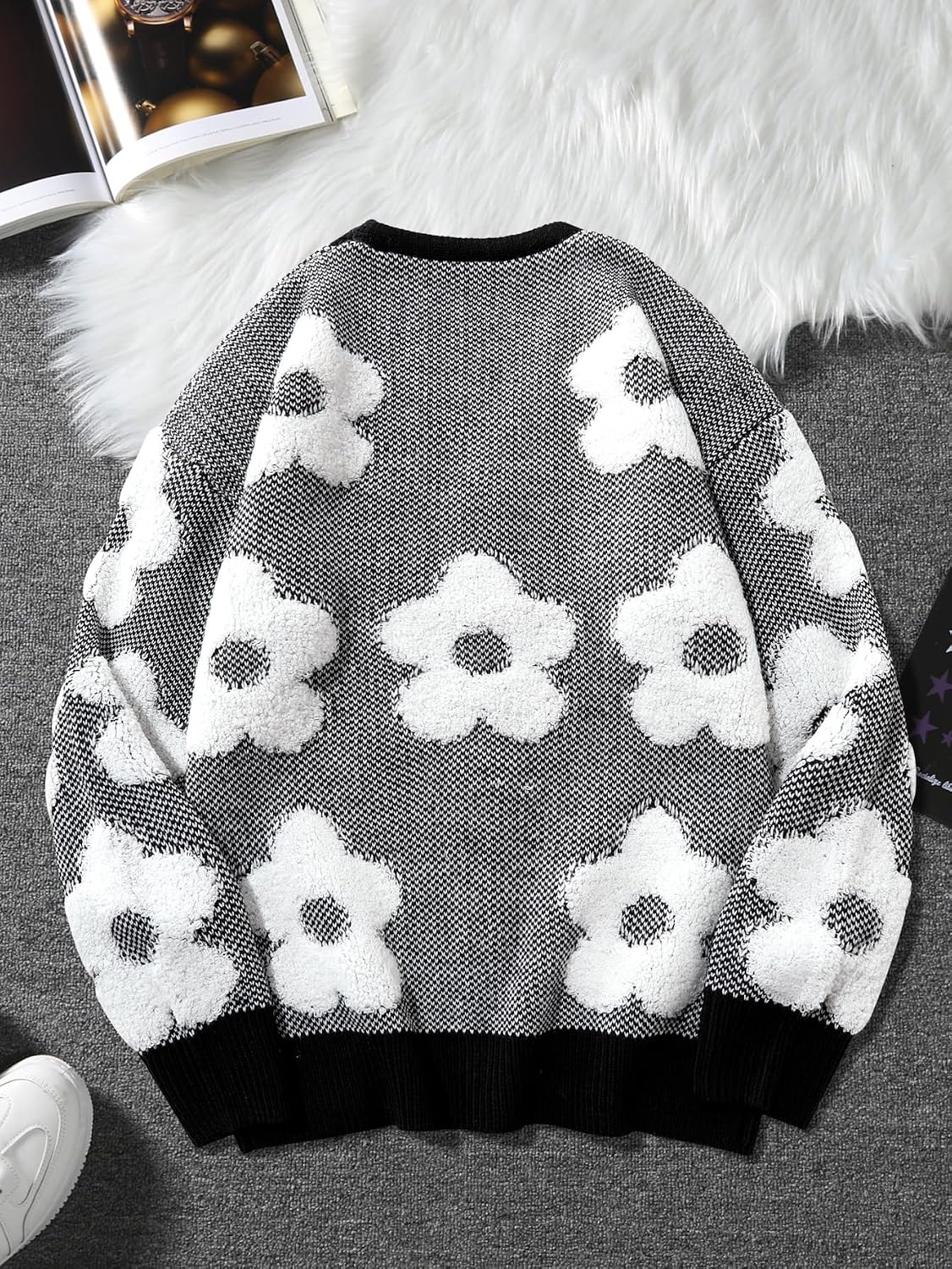 SHENHE Men's Skeleton Pattern Cardigan Long Sleeve Unisex Knitted Sweaters