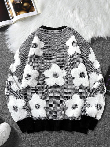 SHENHE Men's Skeleton Pattern Cardigan Long Sleeve Unisex Knitted Sweaters