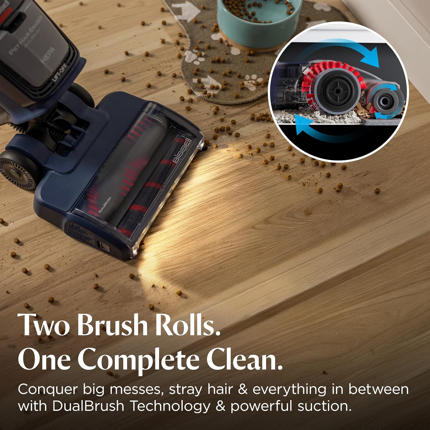 Bissell Pet Hair Eraser DualBrush Upright Vacuum with Two Brush Rolls, DualBrush Self-Cleaning Technology, HEPA Sealed Allergen System, Bright FurFinder Headlights, Lift-Off Pod, 42946