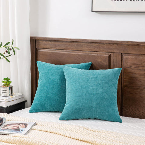 GAWAMAY Teal Chenille Throw Pillow Covers 24x24 Set of 2 for Couch
