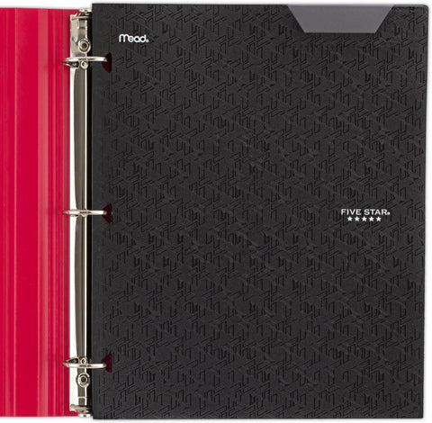 Five Star 2-Pocket Folder, Plastic Folder with Stay-Put Tabs, Fits 3-Ring Binder, Holds 8-1/2" x 11" Paper, Black (333420G-ECM)