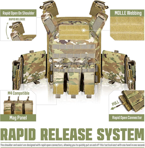GFIRE Tactical Vest, Quick Release Lightweight Breathable Vest for Training