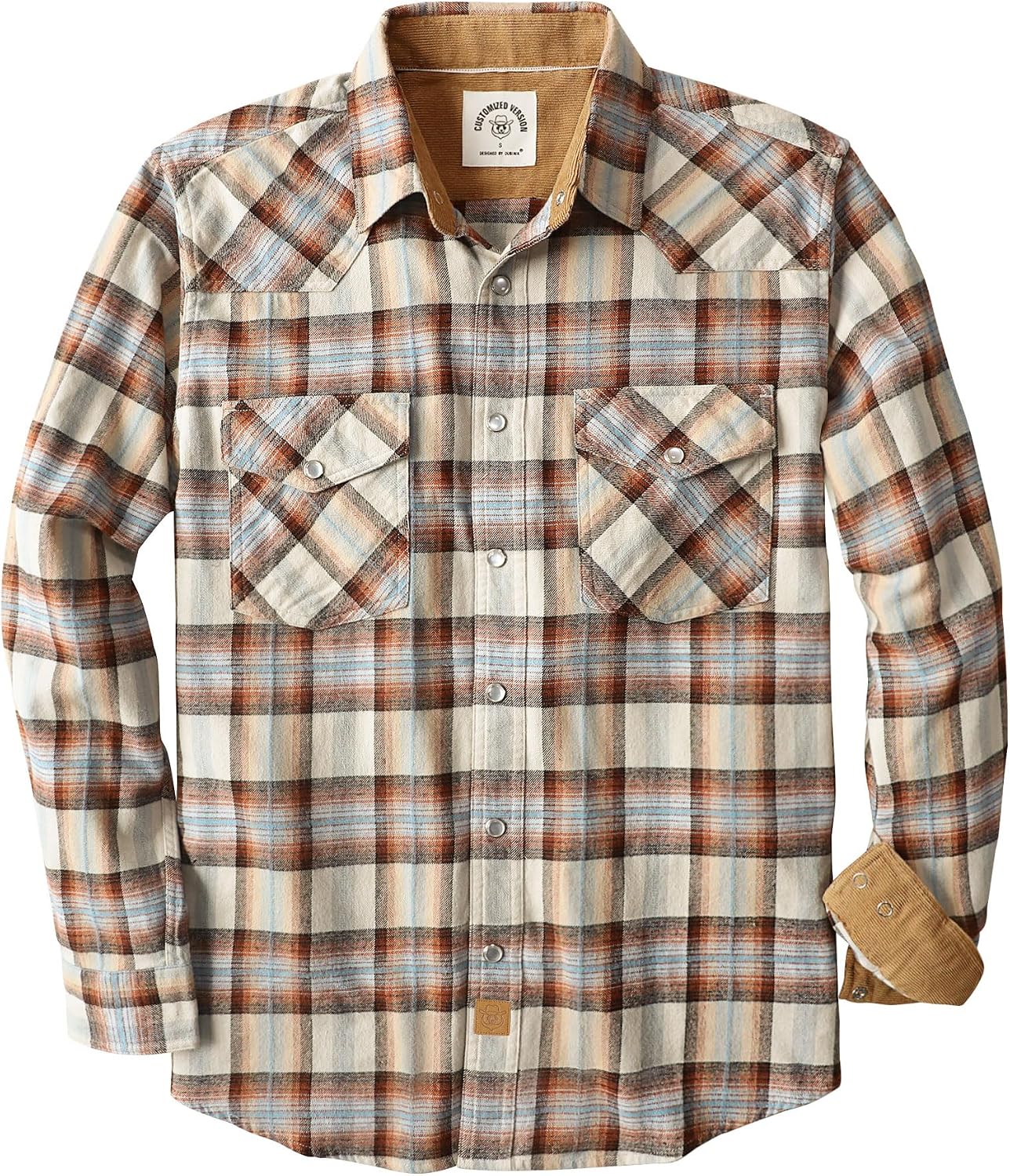 Dubinik® 6 oz Flannel Shirt for Men Western Pearl Snap Shirts Long Sleeve
