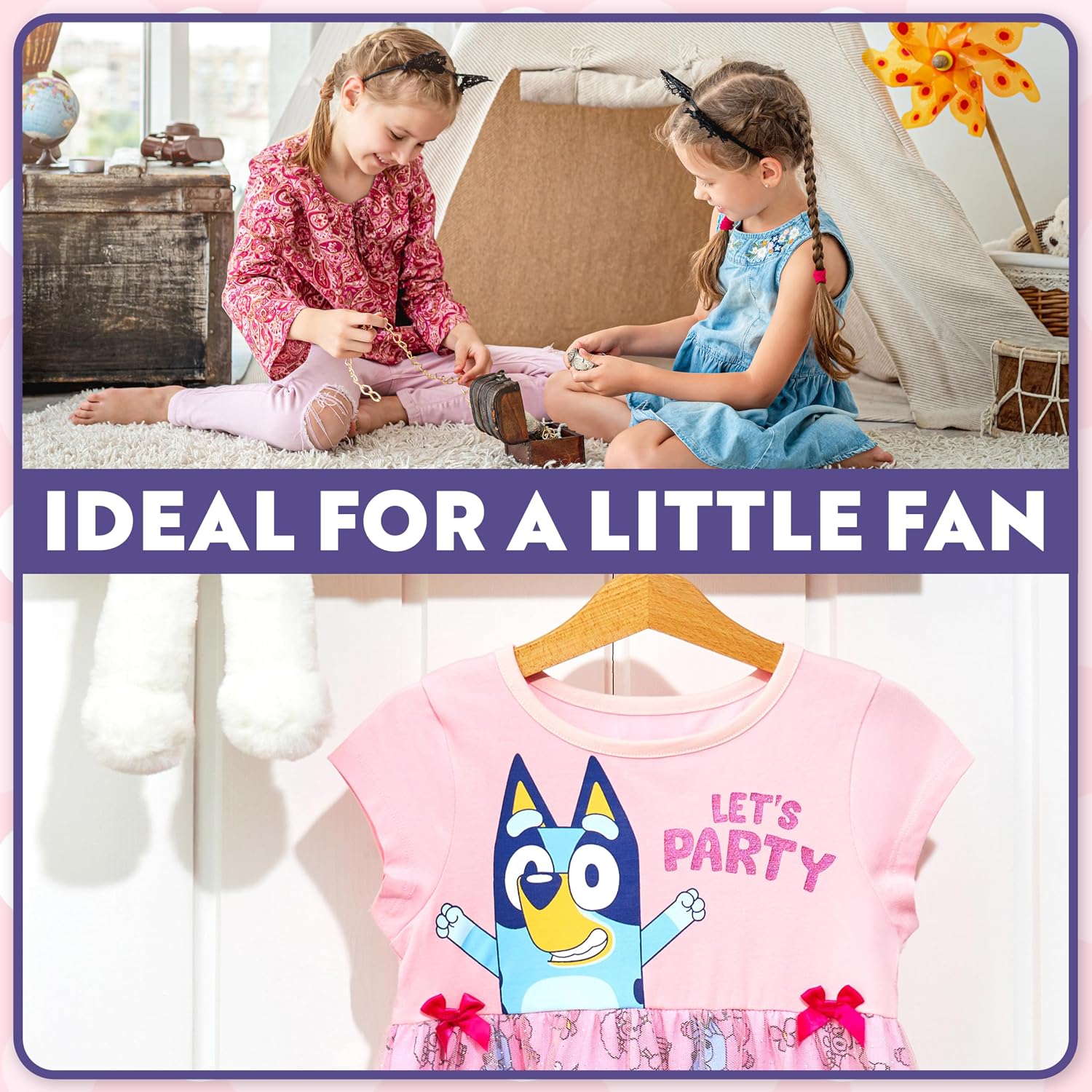 Bluey Girls Dresses for Kids Cute Toddler Dress with Tulle Mesh Short Sleeved for Party Summer or as a Birthday Outfit