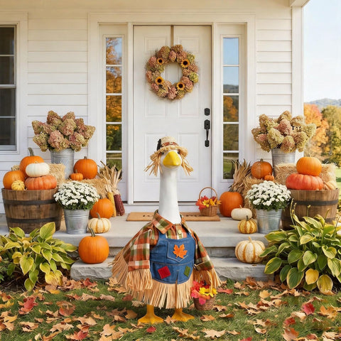 Fall Scarecrow Porch Goose Outfits Fits 23" Yard Outdoor Patio Goose Statue