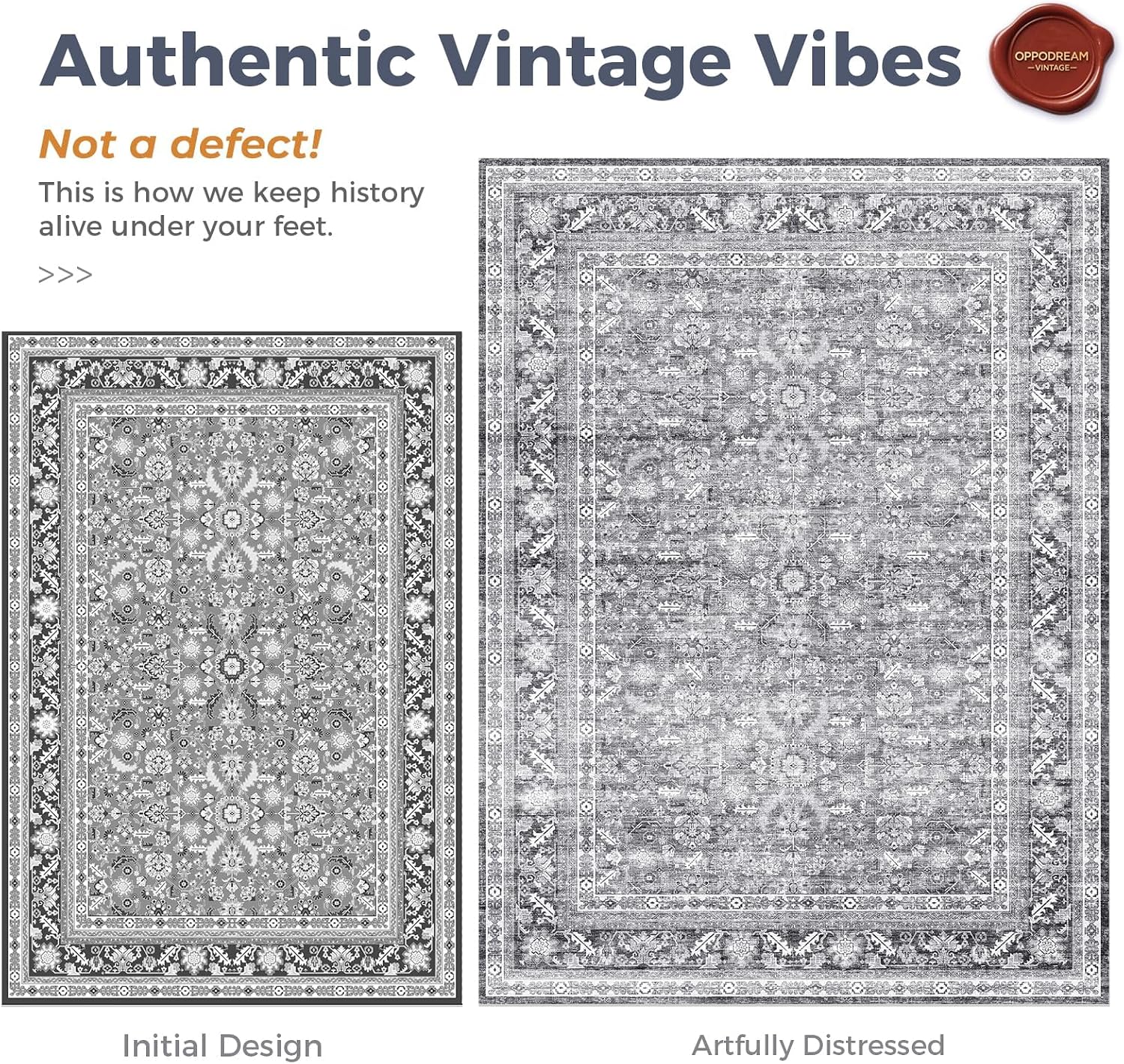 OPPODREAM Vintage Grey Area Rugs 8' Round, Washable Rug for Living Room
