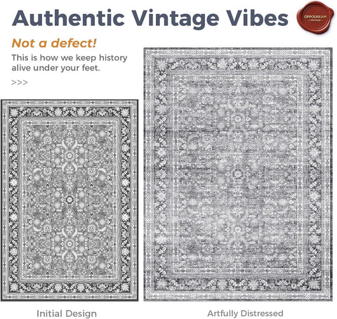 OPPODREAM Vintage Grey Area Rugs 8' Round, Washable Rug for Living Room