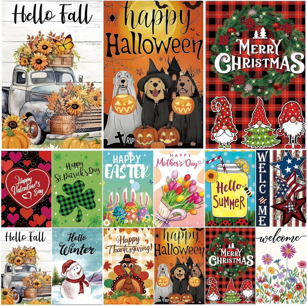 Seasonal Garden Flags Set of 12, Double Sided 12x18 Inch Yard Flags