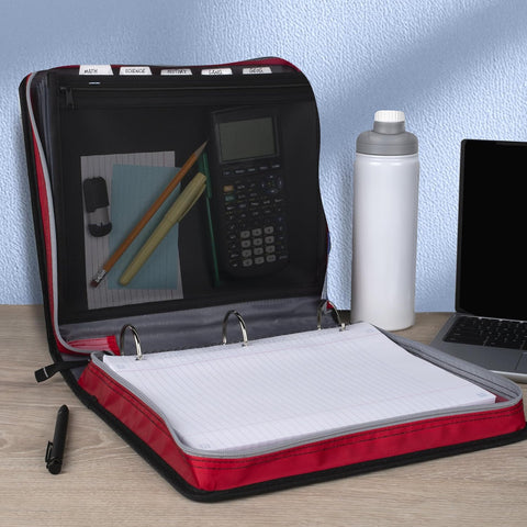 Five Star Zipper Binder 2 Inch O-Rings Case Organiser with Expansion Panel and 5-Tab Expanding File Folder, 580 Sheet Capacity, Crimson Fade (290520K)