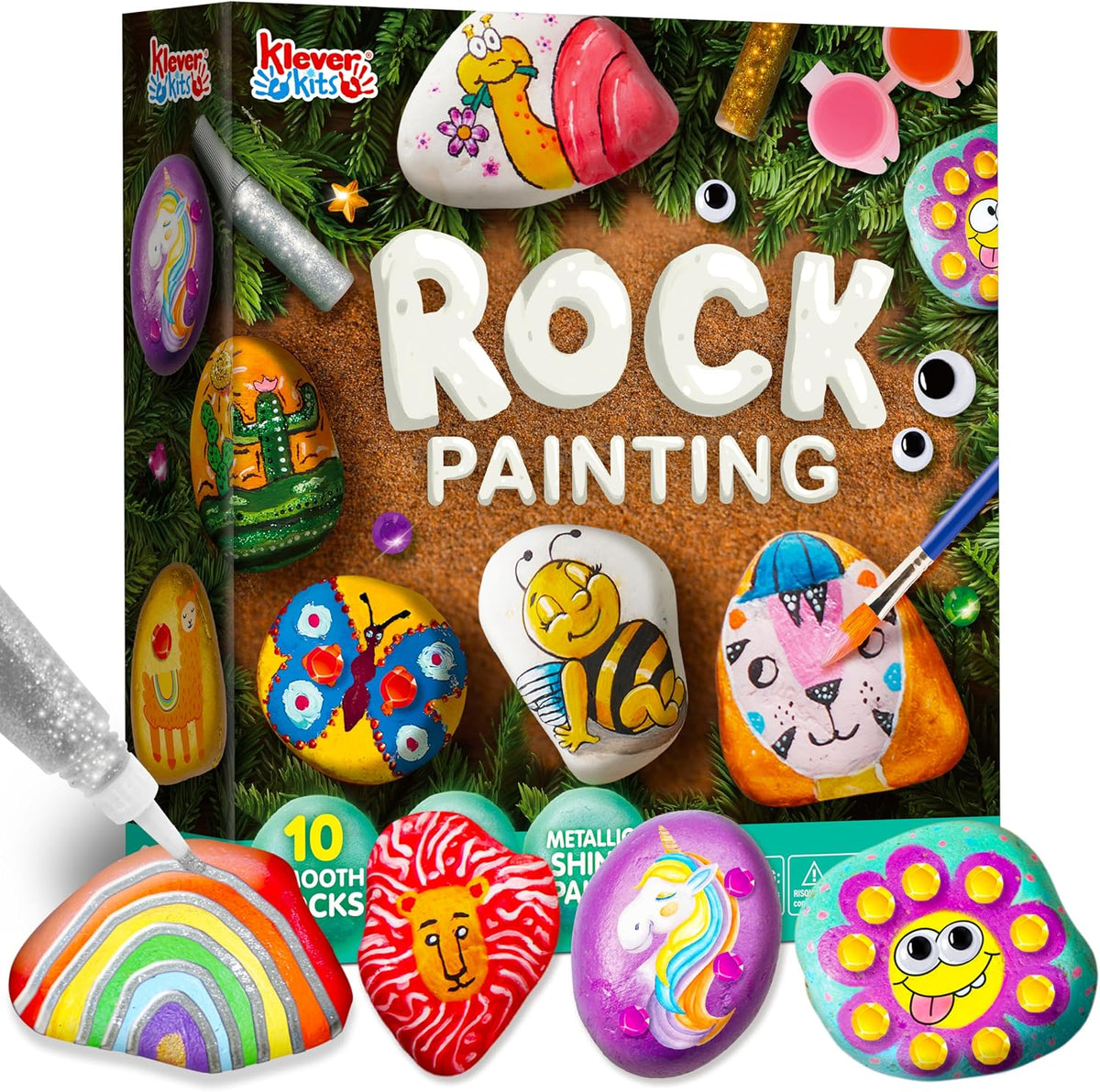 JOYIN Rock Painting Kit for Kids, Arts and Crafts for Girls & Boys Ages 6-12, DIY Supplies for Painting Rocks, Easter Craft Kits Art Set, Kids Birthday Christmas Presents, Family Indoor Activity