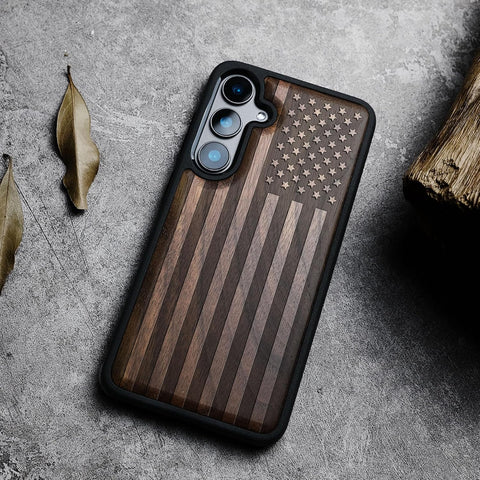 Carveit Wood Case for Galaxy S24, The Classic American Flag