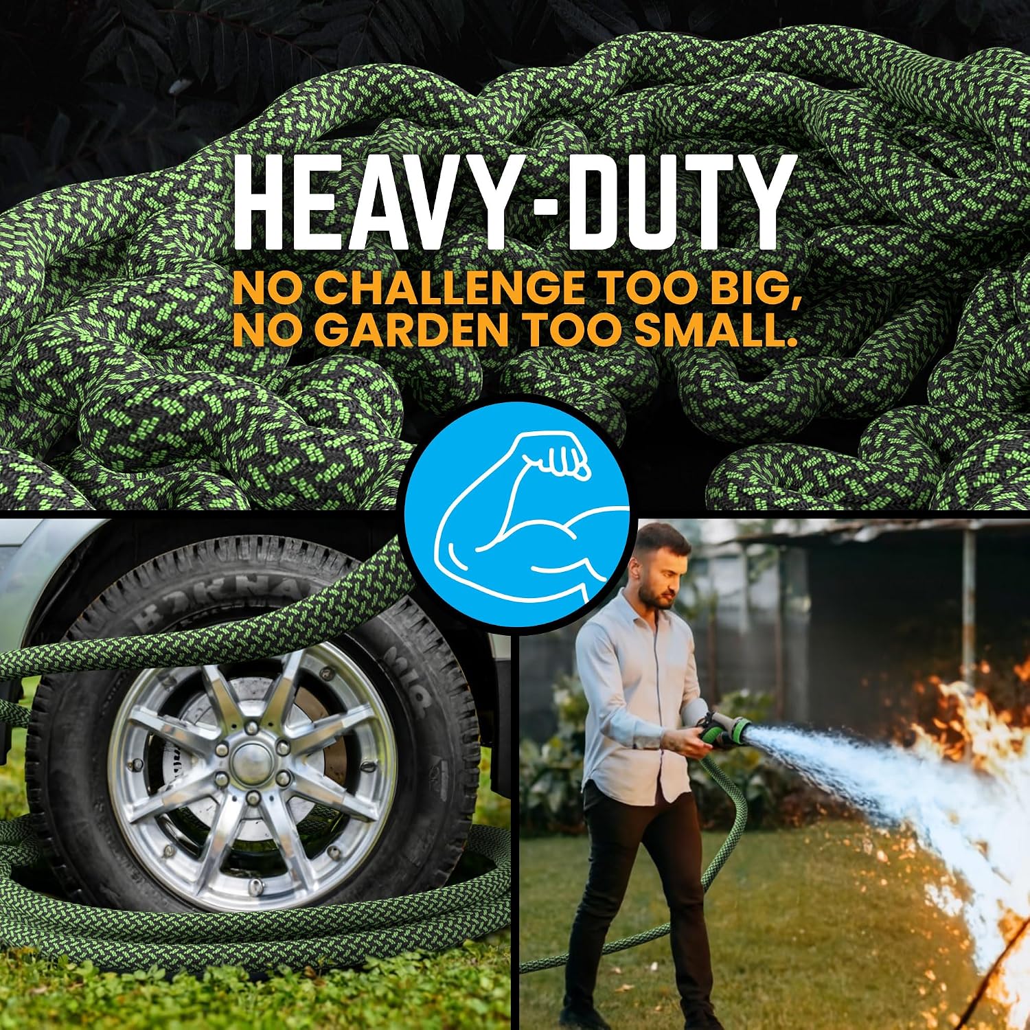 PowerFlow Metal Garden Hose, 75 Ft Non-Expandable Water Hose, Green