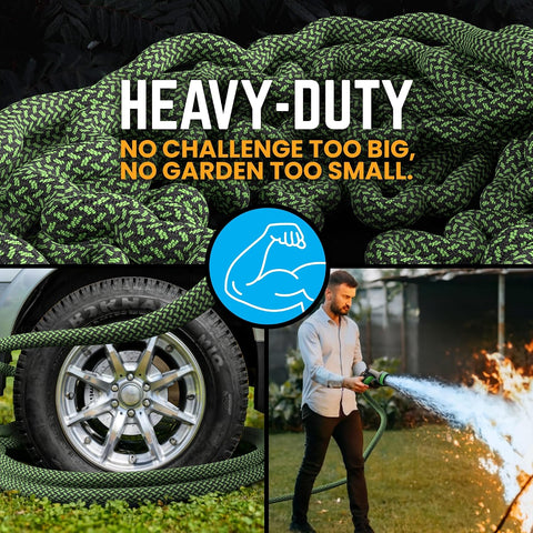 PowerFlow Metal Garden Hose, 75 Ft Non-Expandable Water Hose, Green