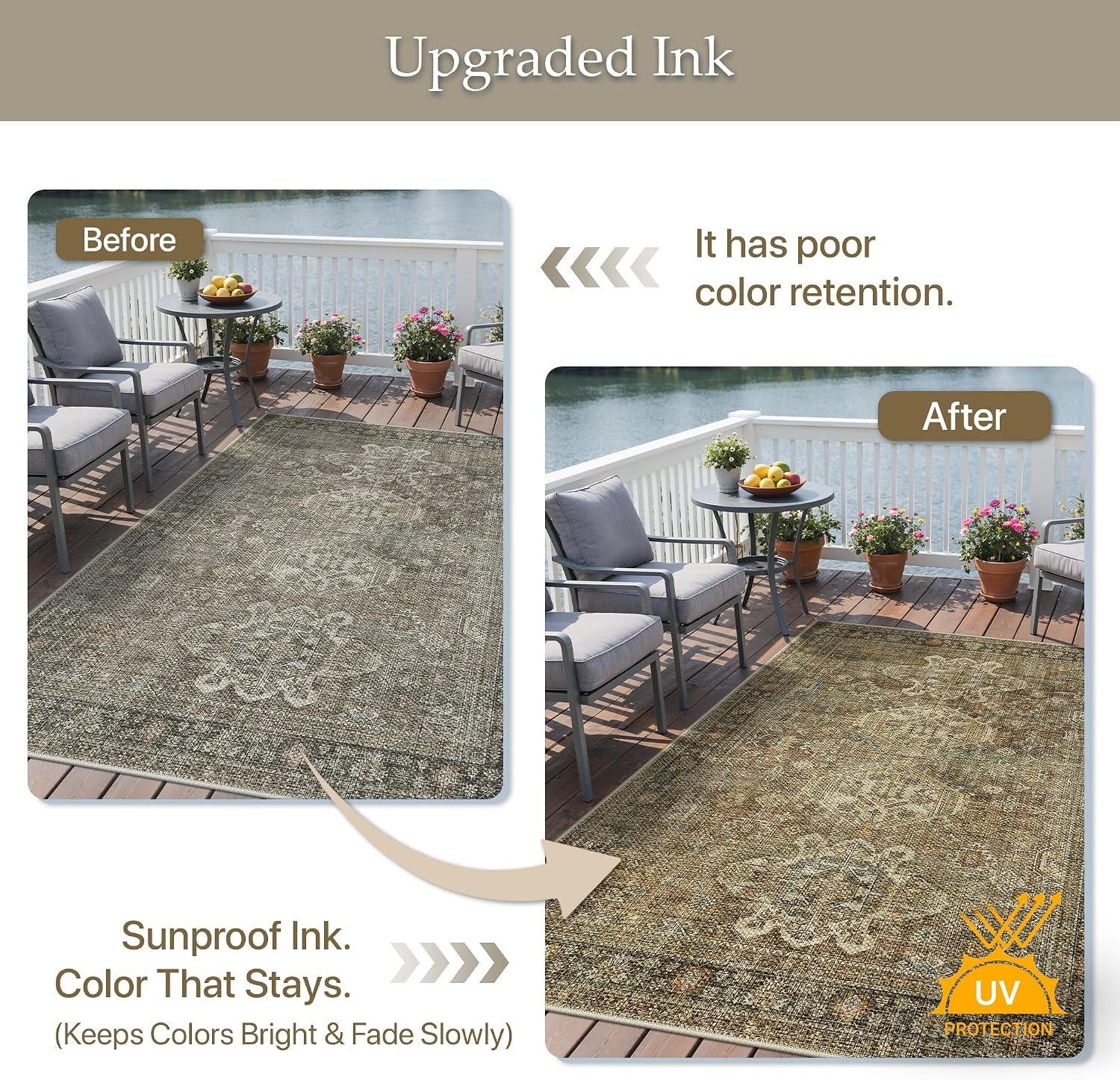 GENIMO 2.5x8 Outdoor Runner Rug, Washable for Patio, Olive Brown