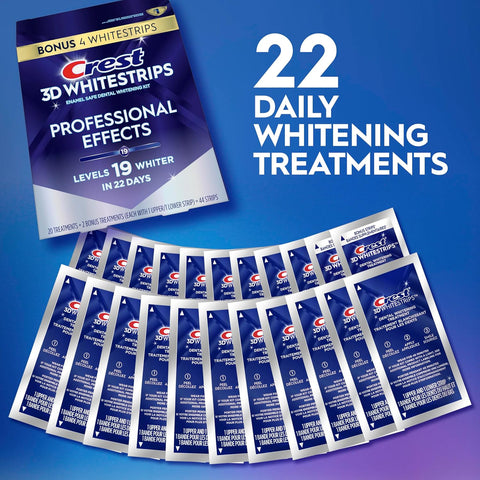 Crest Teeth Whitening Strips, Crest 3D Whitestrips Professional Effects, Enamel Safe Teeth Whitening Kit, 22 Treatments (44 Strips), Professional-Level Whitening, 19 Levels Whiter
