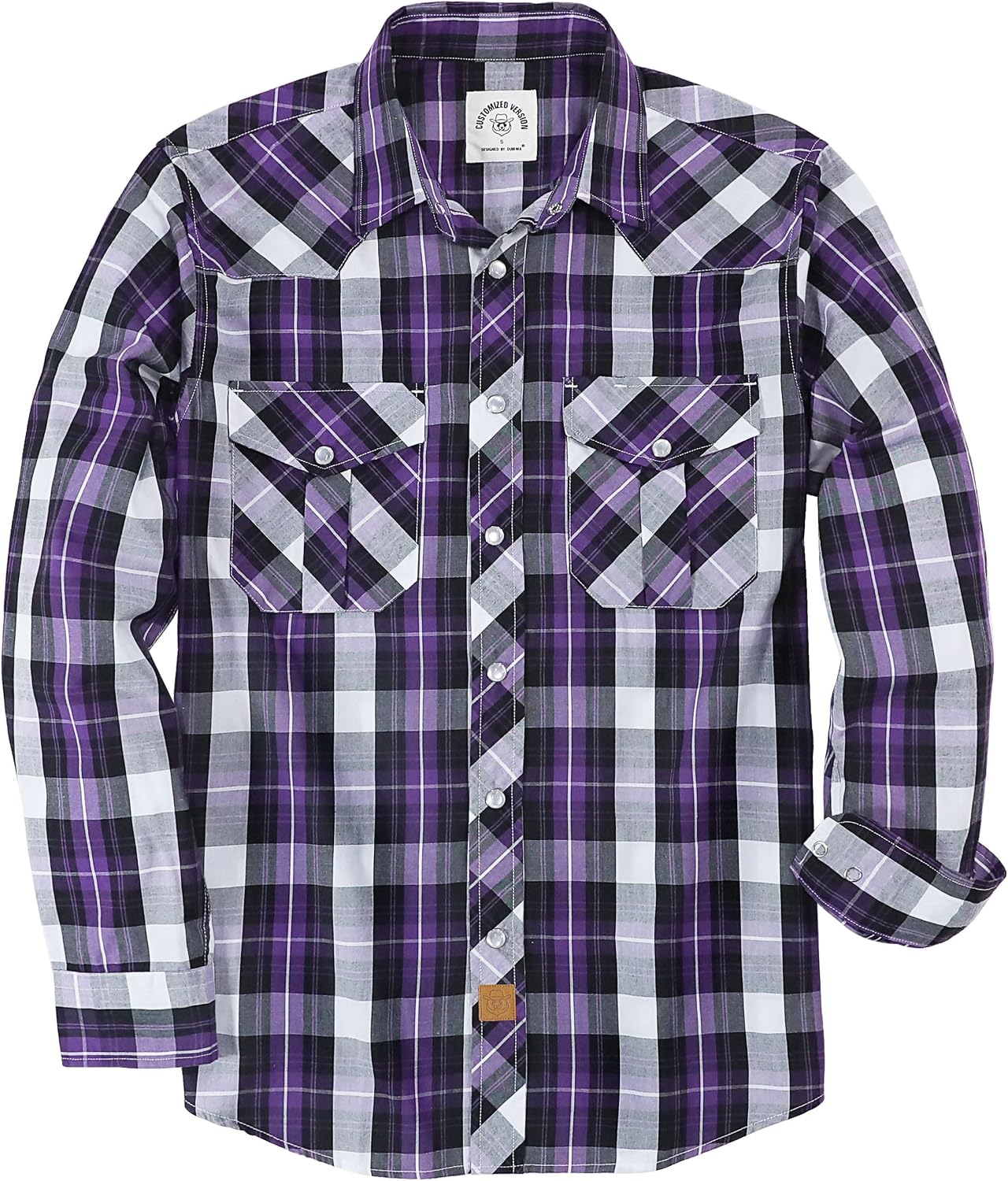 Dubinik® Pearl Snap Shirts for Men Long Sleeve Western Shirt for Men's Vintage Casual Plaid Cowboy Country Button
