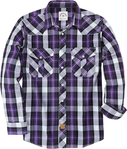 Dubinik® Pearl Snap Shirts for Men Long Sleeve Western Shirt for Men's Vintage Casual Plaid Cowboy Country Button