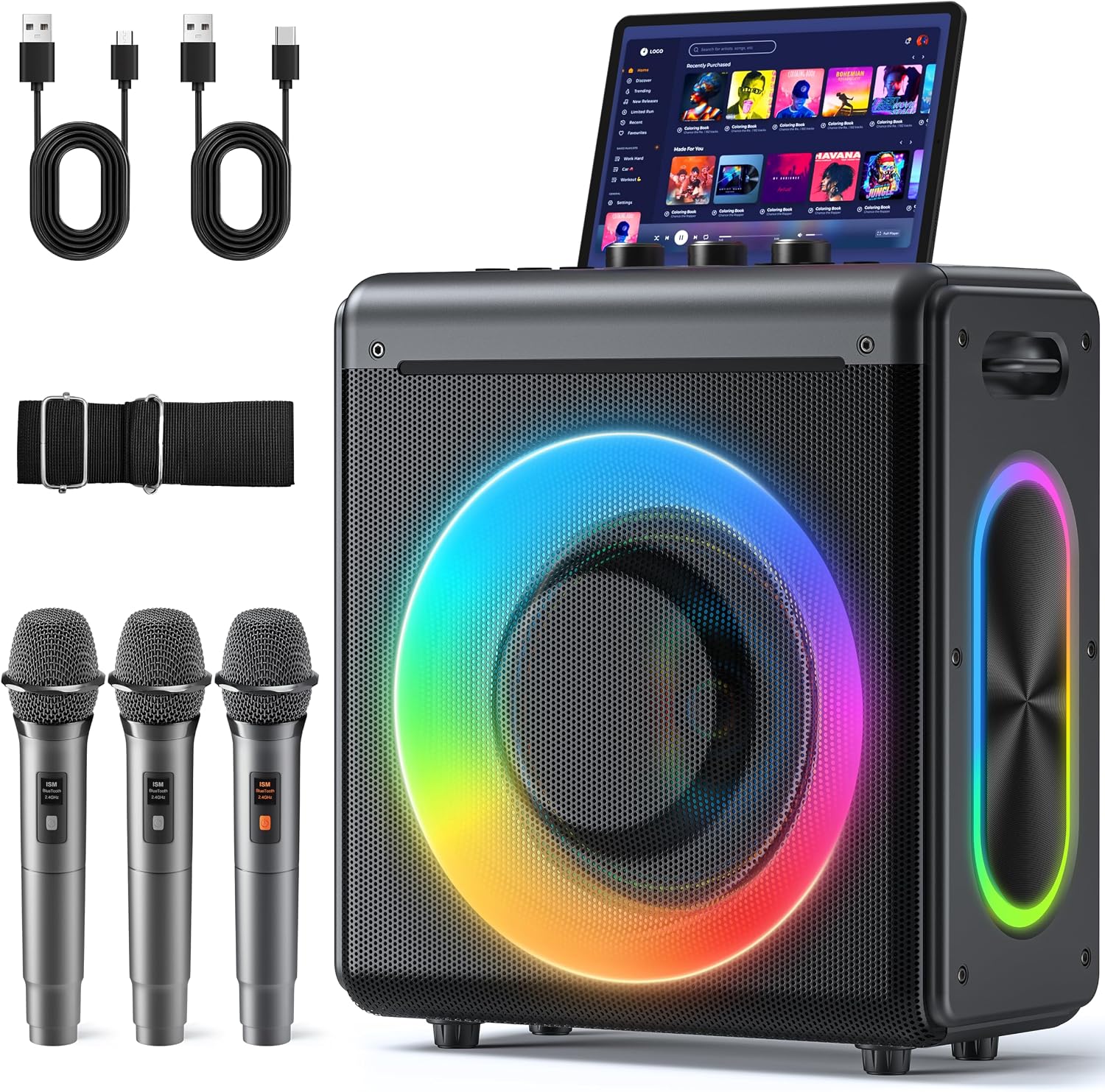 Karaoke Machine, 3 Wireless Rechargeable Microphones, 200W Speaker