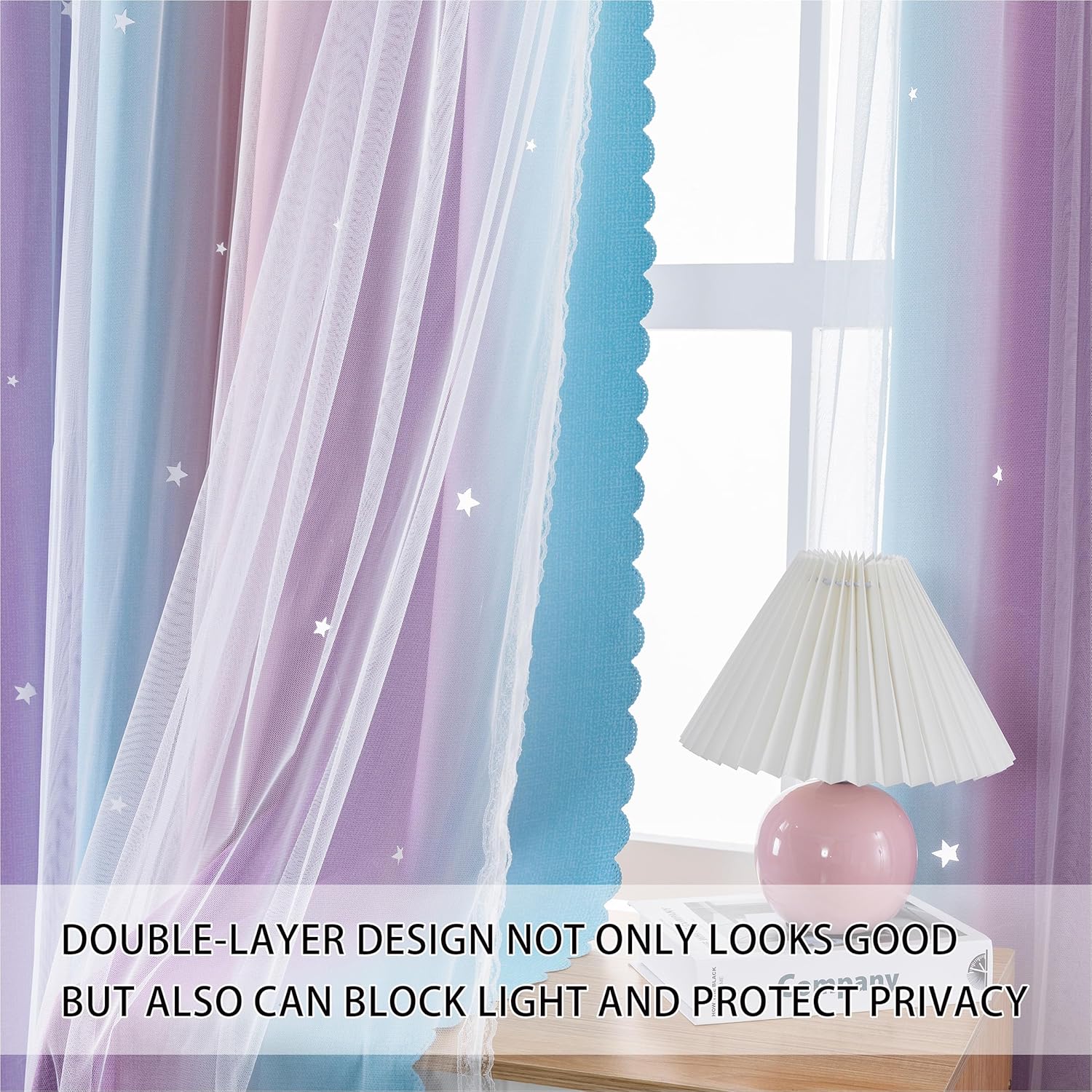 XiDi Girls Curtains for Bedroom, Purple Rainbow Blackout Curtains fo Kids Room Decor, Princess Unicorn Wall Decals Pink 63 Inches Long 34 Wide 1 Panel