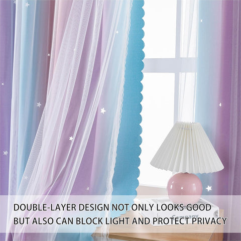 XiDi Girls Curtains for Bedroom, Purple Rainbow Blackout Curtains fo Kids Room Decor, Princess Unicorn Wall Decals Pink 63 Inches Long 34 Wide 1 Panel