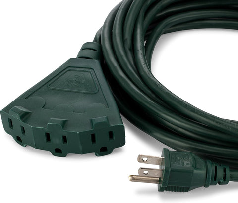 Holiday Lighting Outlet 25-Foot Green Extension Cord, 3-Prong Indoor & Outdoor Splitter, Perfect for Landscape Lighting