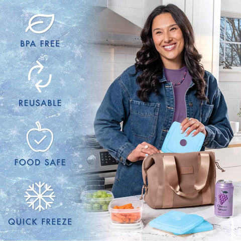 Cool Coolers by Fit & Fresh Slim Ice Packs, Quick Freeze Reusable Ice Packs for Lunch Boxes & Coolers, Long-Lasting, Space Saving Lunch Ice Packs, Blue, 4Pk