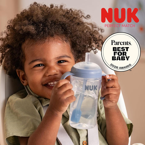NUK Perfect Match Learner Straw Cup, 8 oz, 2 pack – Soft Straw, Easy-Grip Handles, BPA Free, Spill Proof Transition Sippy Cup