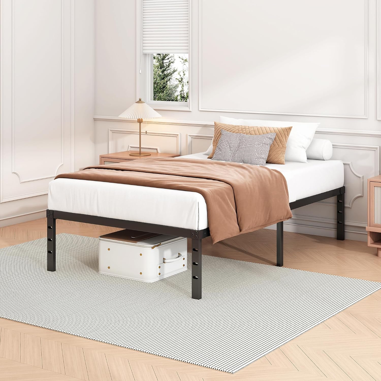 Hafenpo 18 Inch Twin Bed Frame, Under Bed Storage, Black