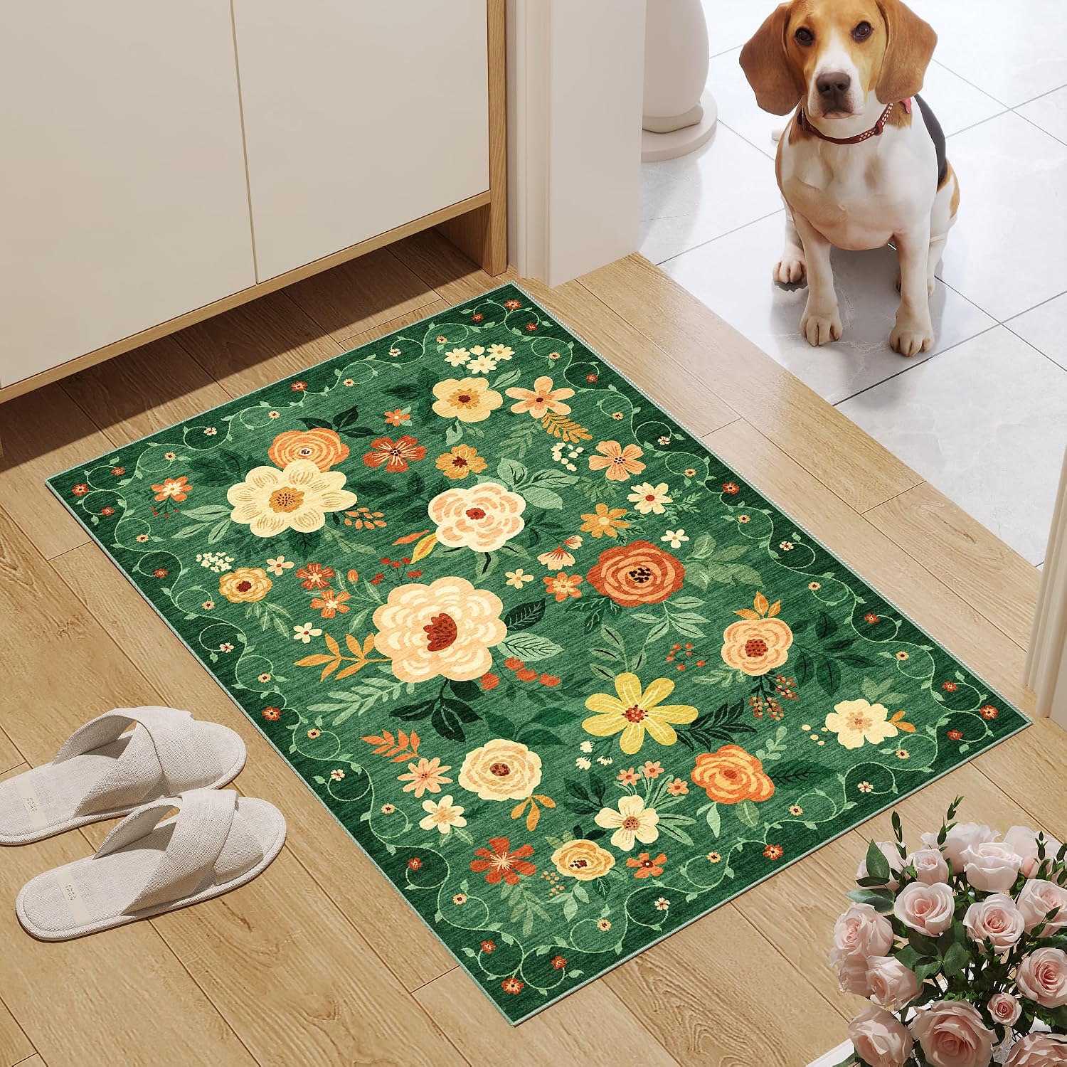 DUKINO 2x3 Entryway Rug, Door Mat Soft Washable Rug Non Slip, Dark Green