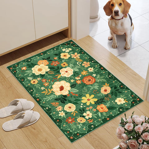 DUKINO 2x3 Entryway Rug, Door Mat Soft Washable Rug Non Slip, Dark Green