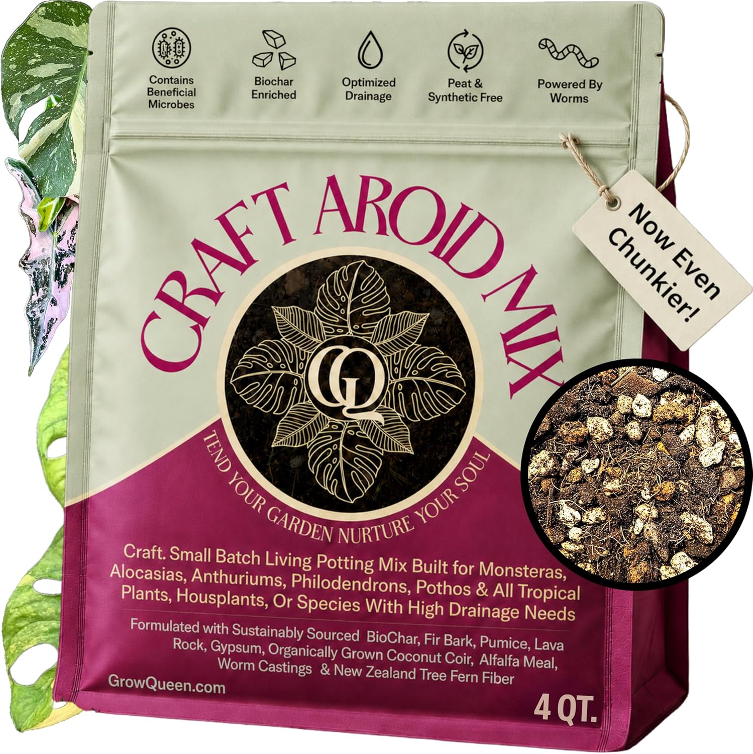 Craft Aroid Potting Mix- Elite Organic Alocasia, Philodendron, Monstera Soil Mix, Chunky, Well Draining Potting Soil for Indoor Plants, All Tropical Plants & Houseplants, Sustainable & Peat Free 4QT