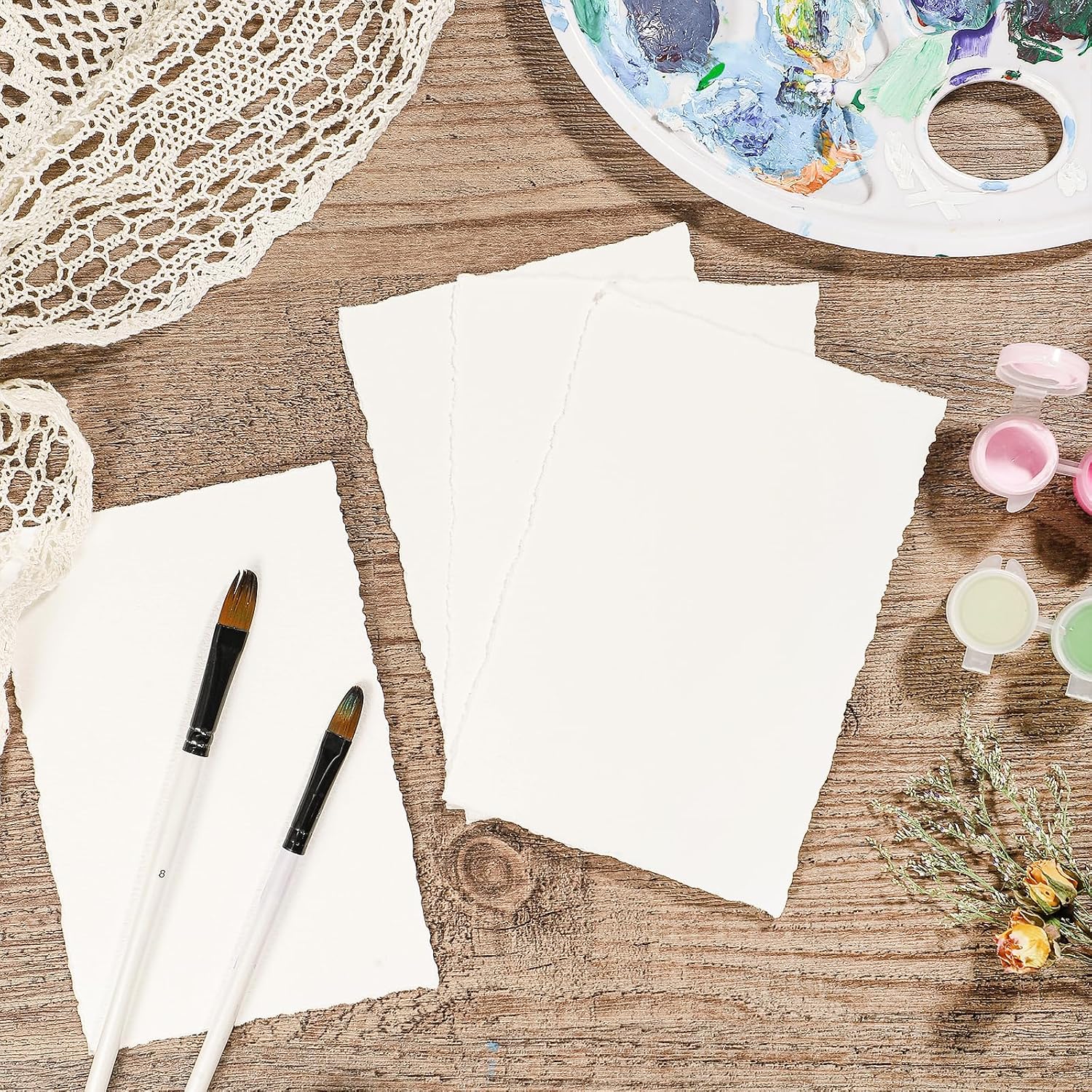Prudiut Cotton Watercolor Paper 25 Sheets 4 x 6 in, 300 GSM, Deckled Edge