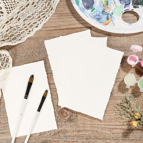 Prudiut Cotton Watercolor Paper 25 Sheets 4 x 6 in, 300 GSM, Deckled Edge
