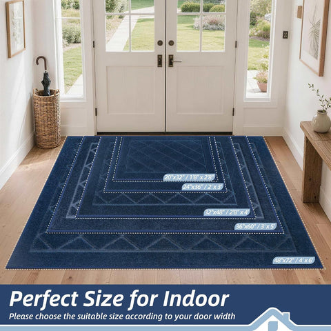 BEQHAUSE Dirt Trapper Door Mat 32" x 48", Doormat Non-Slip, Navy Blue