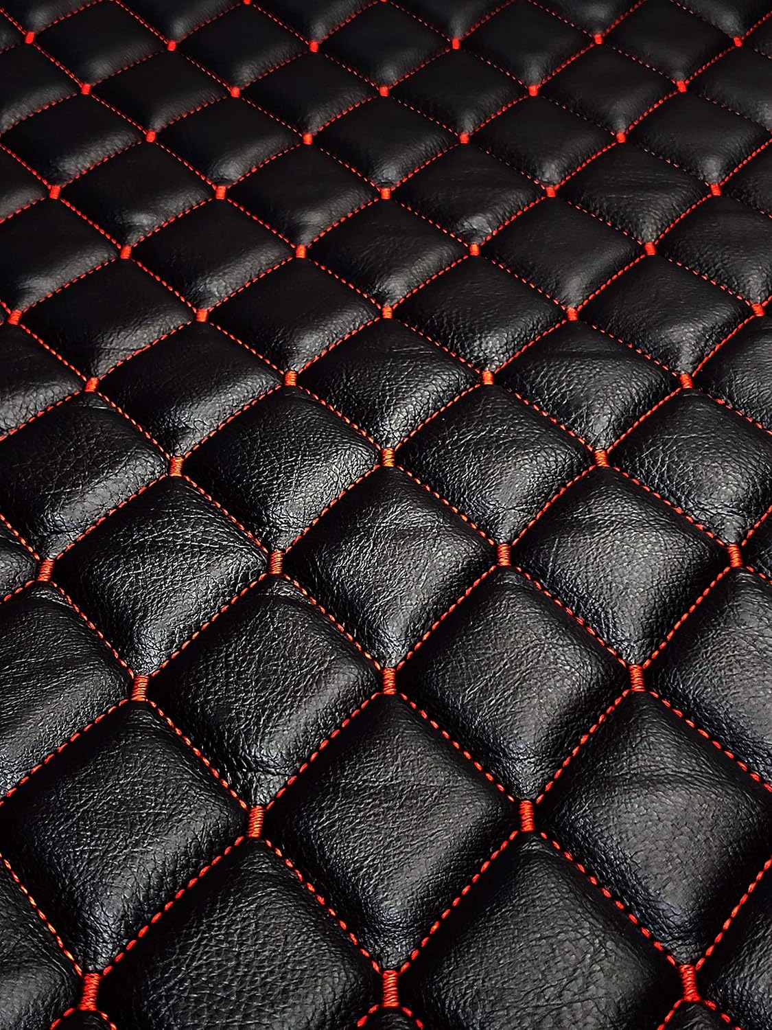 Vinyl Quilted Foam Fabric with 3/8" Foam Backing Upholstery / 52" Wide/Sold by The Yard/FABRIC EMPIRE (Black with Hq Red Thread, Diamond 2" x 3")