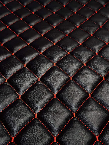 Vinyl Quilted Foam Fabric with 3/8" Foam Backing Upholstery / 52" Wide/Sold by The Yard/FABRIC EMPIRE (Black with Hq Red Thread, Diamond 2" x 3")
