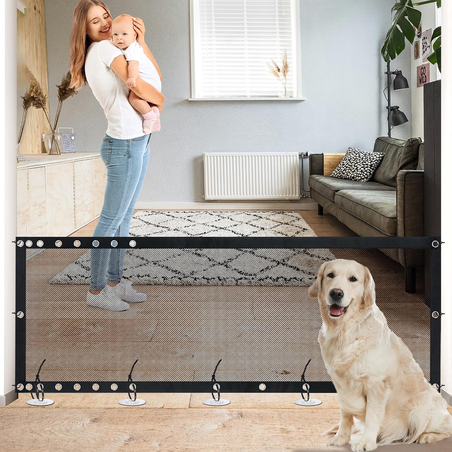 NWK 98’’ to 120’’Extra Wide Adjustable Pet Gate, 30’’ Tall