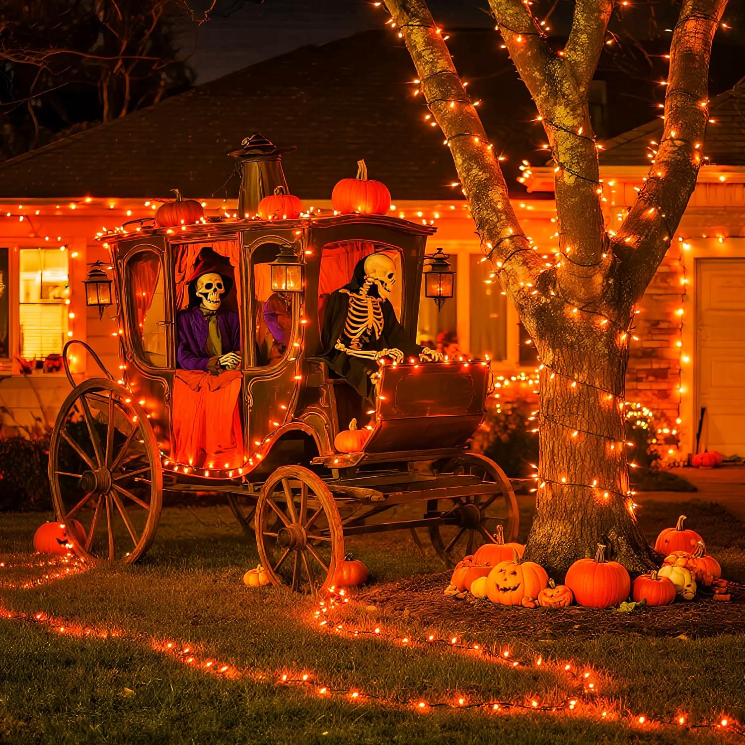 JMEXSUSS 200LED Halloween Lights Outdoor, 66ft Orange String Lights Plug in