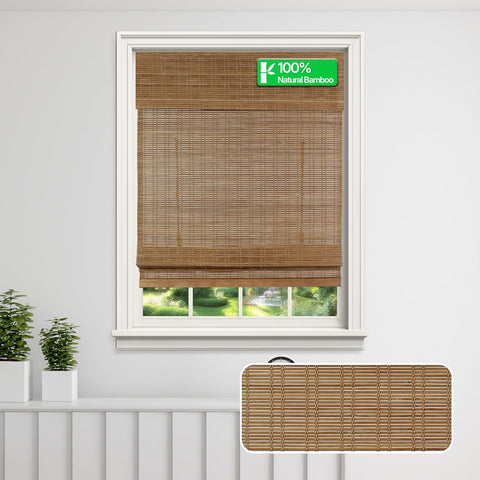 Calyx Interiors Bamboo Roman Shades w Valance 32.5"W x 64"H Ceylon Chestnut