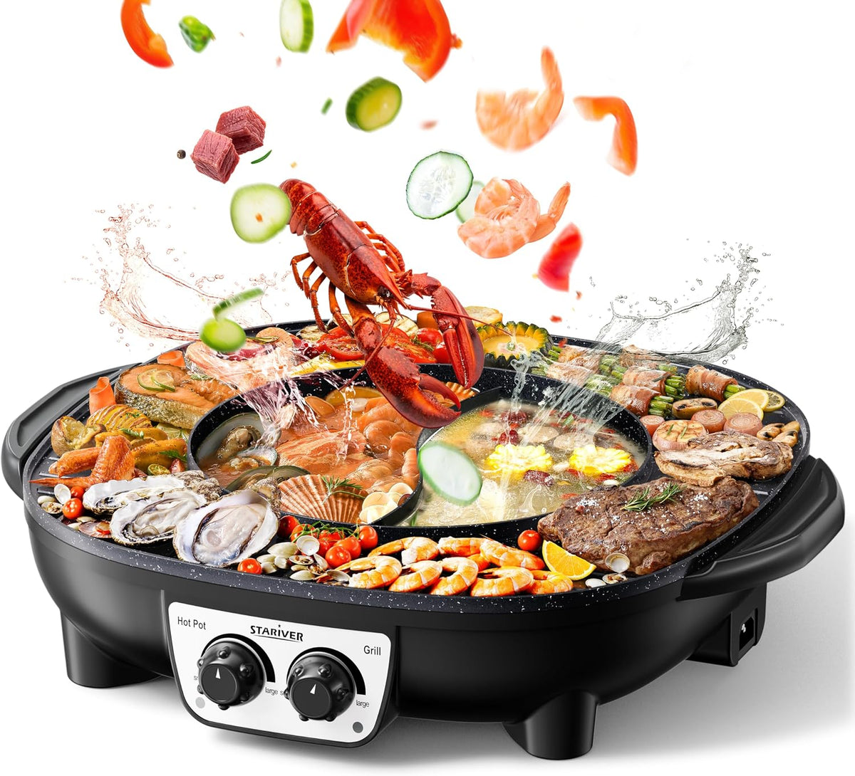 Stariver Hot Pot Electric with Grill 2 in 1, Korean BBQ & Shabu Shabu Pot