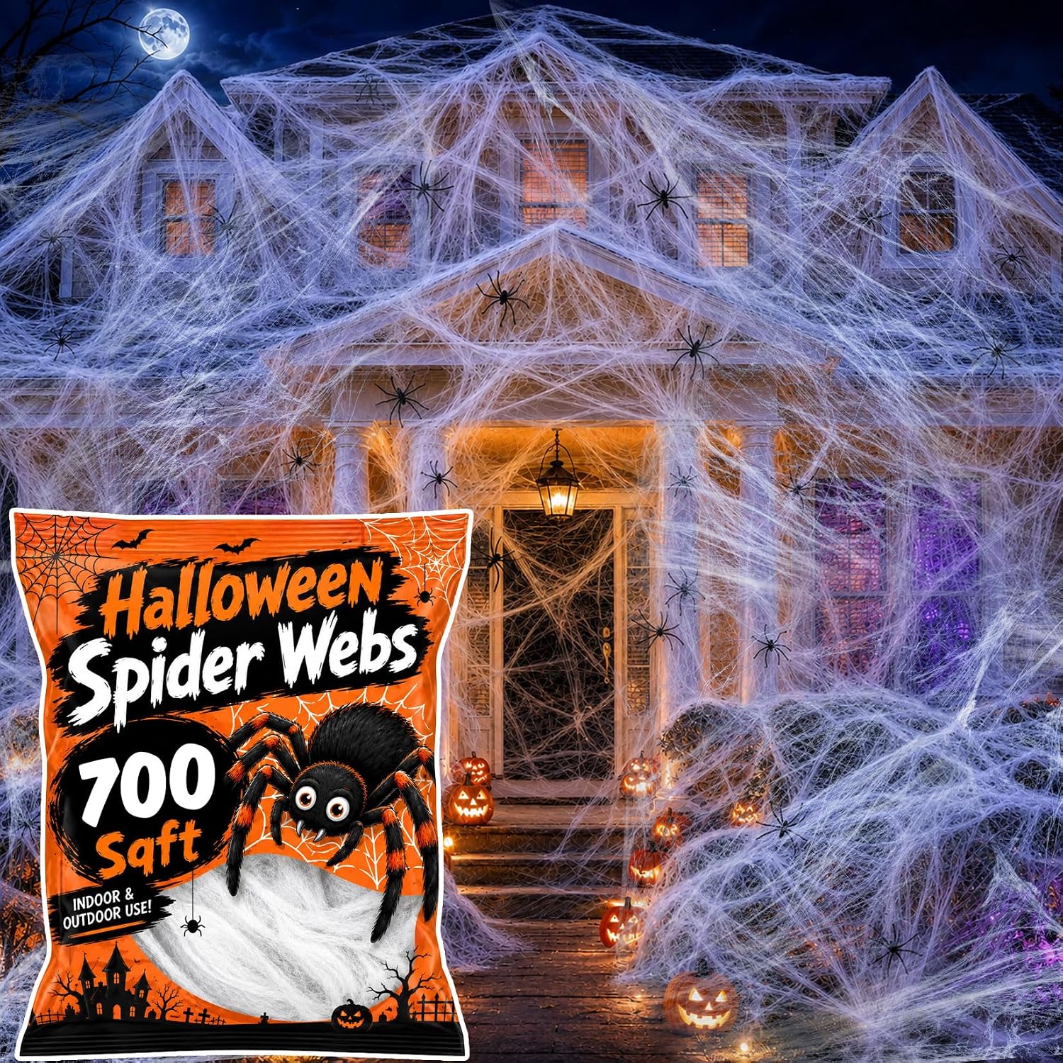 MAQIHAN 700 Sqft Halloween Spider Webs - Outdoor Cobwebs with 40 Spiders