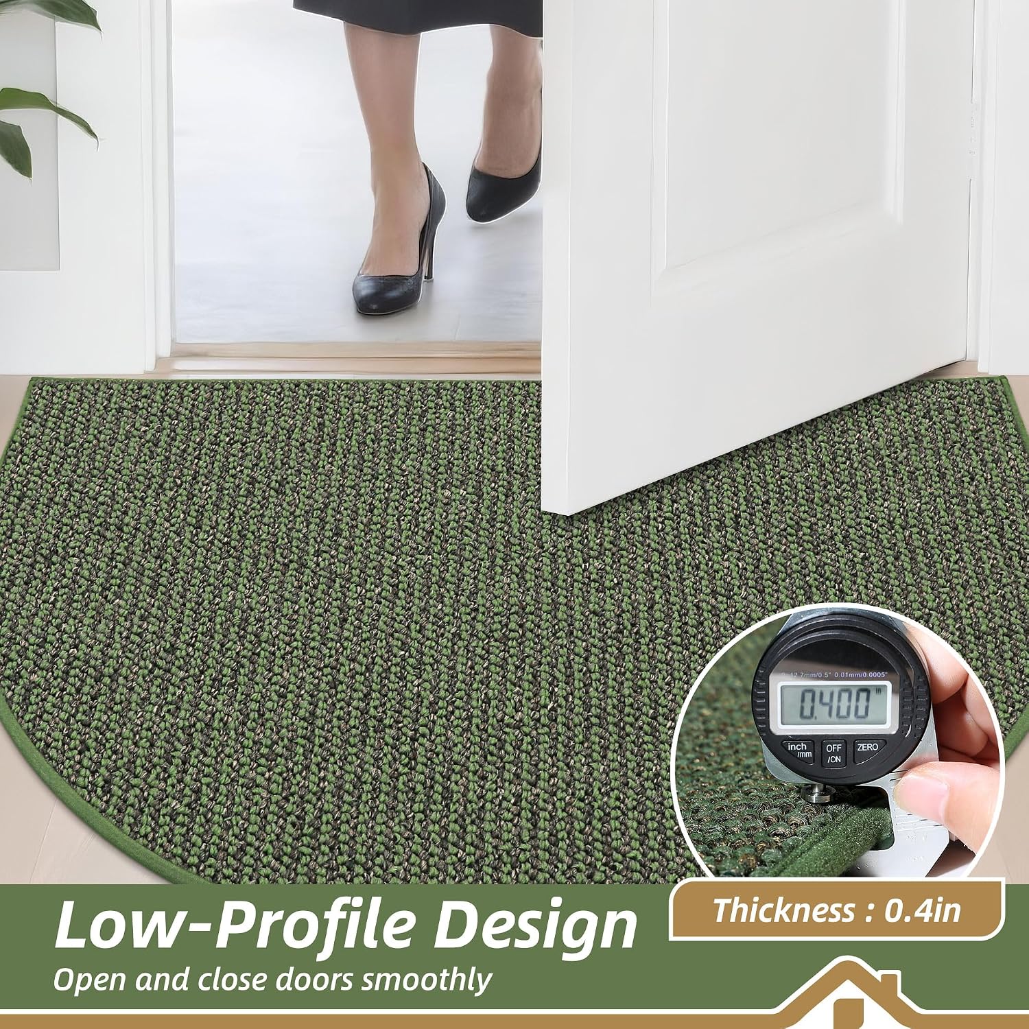 BEQHAUSE Dirt Trapper Door Mat 32" x 48" Half Circle Non Slip Rugs, Green