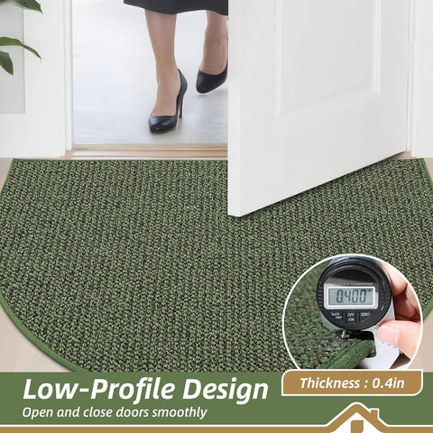 BEQHAUSE Dirt Trapper Door Mat 32" x 48" Half Circle Non Slip Rugs, Green