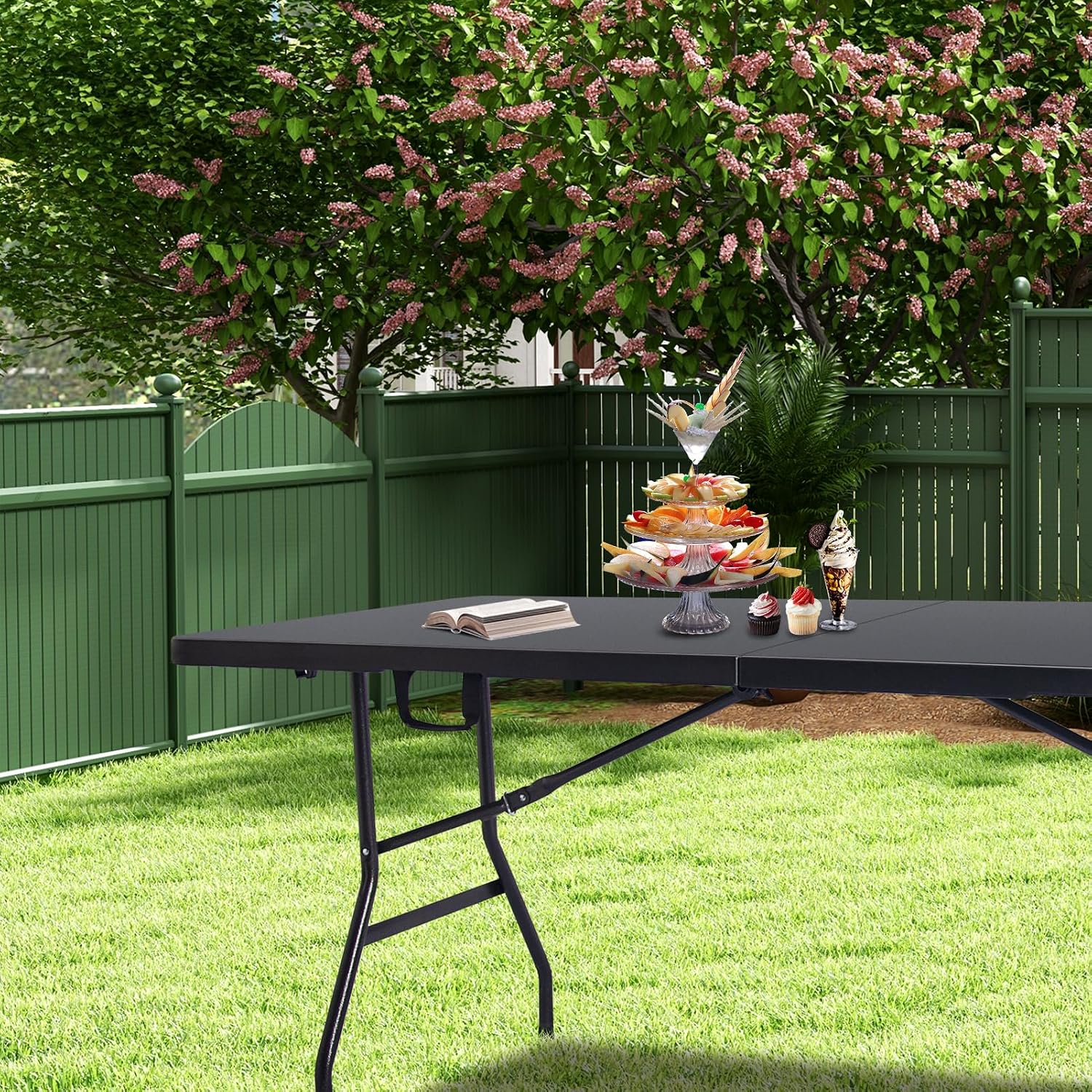 Folding Table 6ft, Heavy Duty Portable Utility Table with Handle, Black