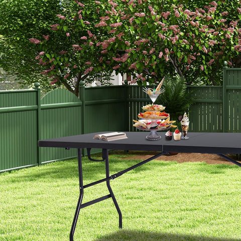 Folding Table 6ft, Heavy Duty Portable Utility Table with Handle, Black