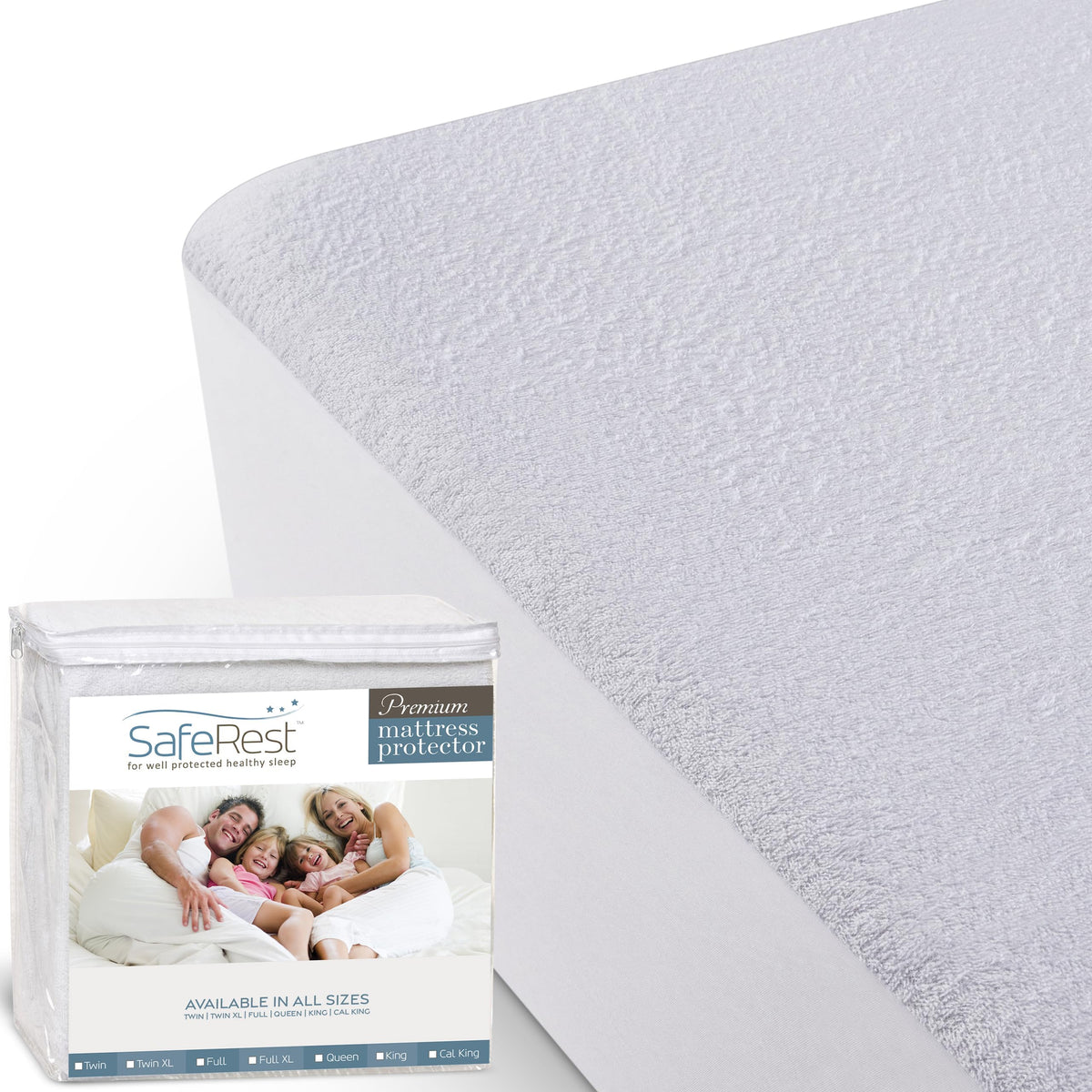 SafeRest 100% Waterproof Full Size Mattress Protector - Fitted with Stretchable Pockets - Machine Washable Cotton Mattress Cover for Bed - Perfect Bedding Airbnb Essentials for Hosts