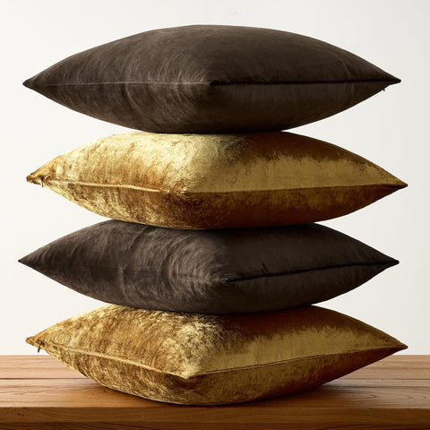 GIGIZAZA Pack of 4 Decorative Velvet Pillow Covers 18x18 Brown Gold